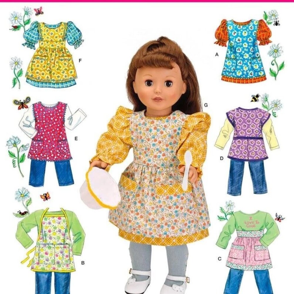 Simplicity 2761 Pattern 18" AMERICAN GIRL Doll Dress Apron Pants Top Pinafore